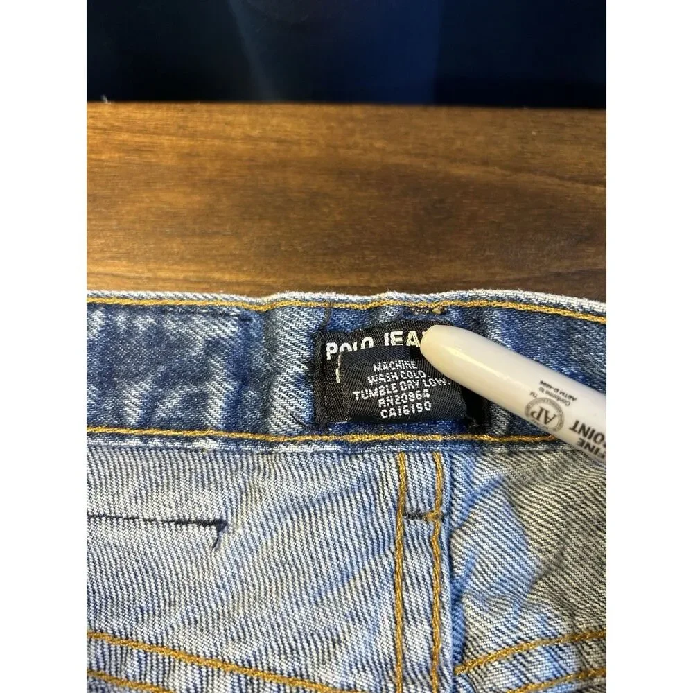 Vintage Polo Jeans Ralph Lauren Kids Size 18 Blue Wide Leg Jeans USA Flag Patch